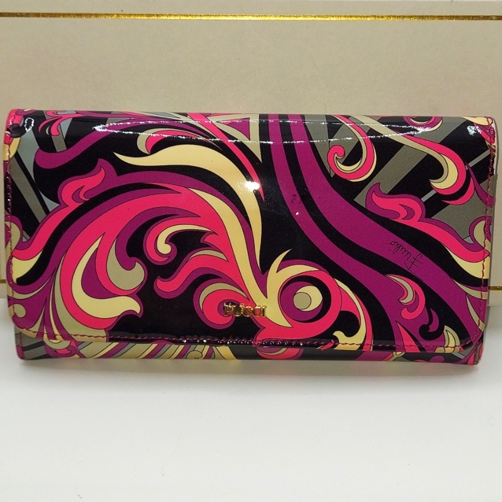Emilio Pucci-Vintage Multi-color Print Bifold wallet in pink, purple & black